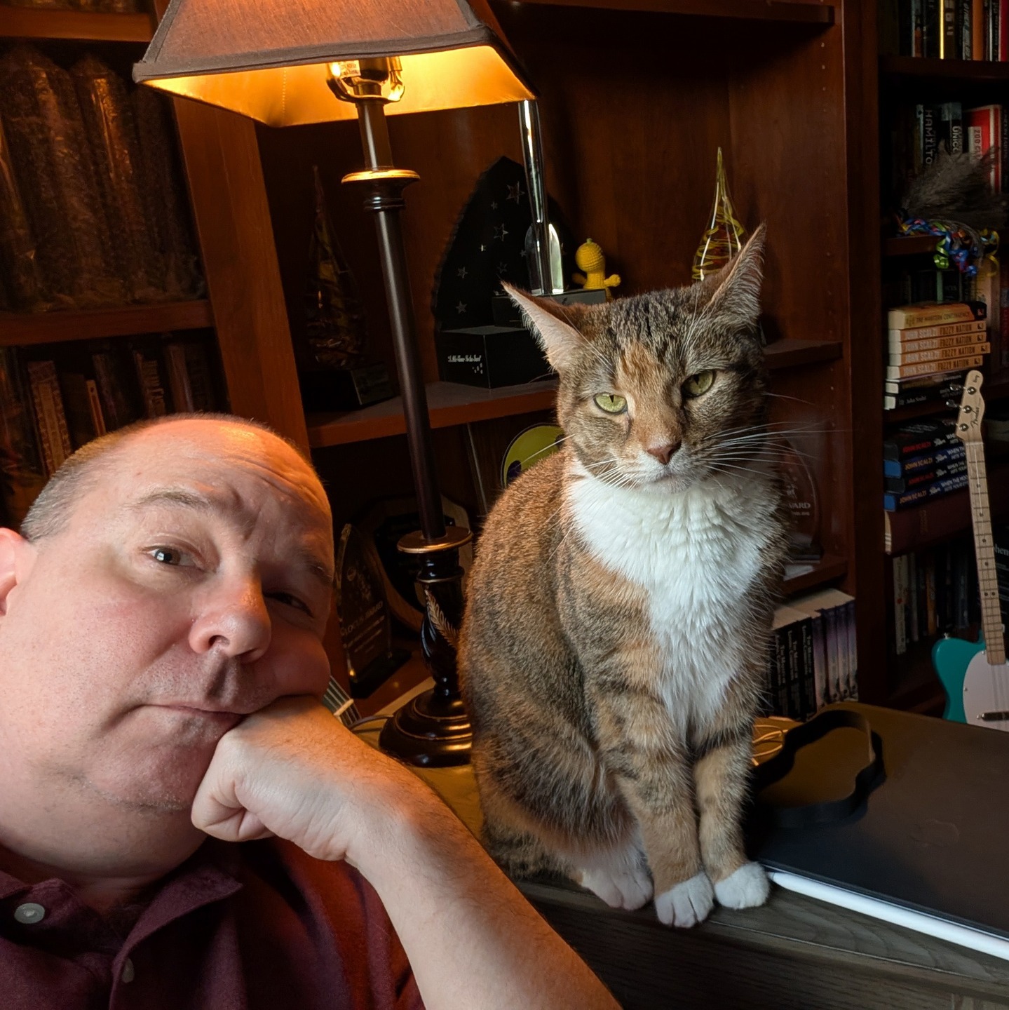 Me and Spice the cat, she looks smart and I look bemused