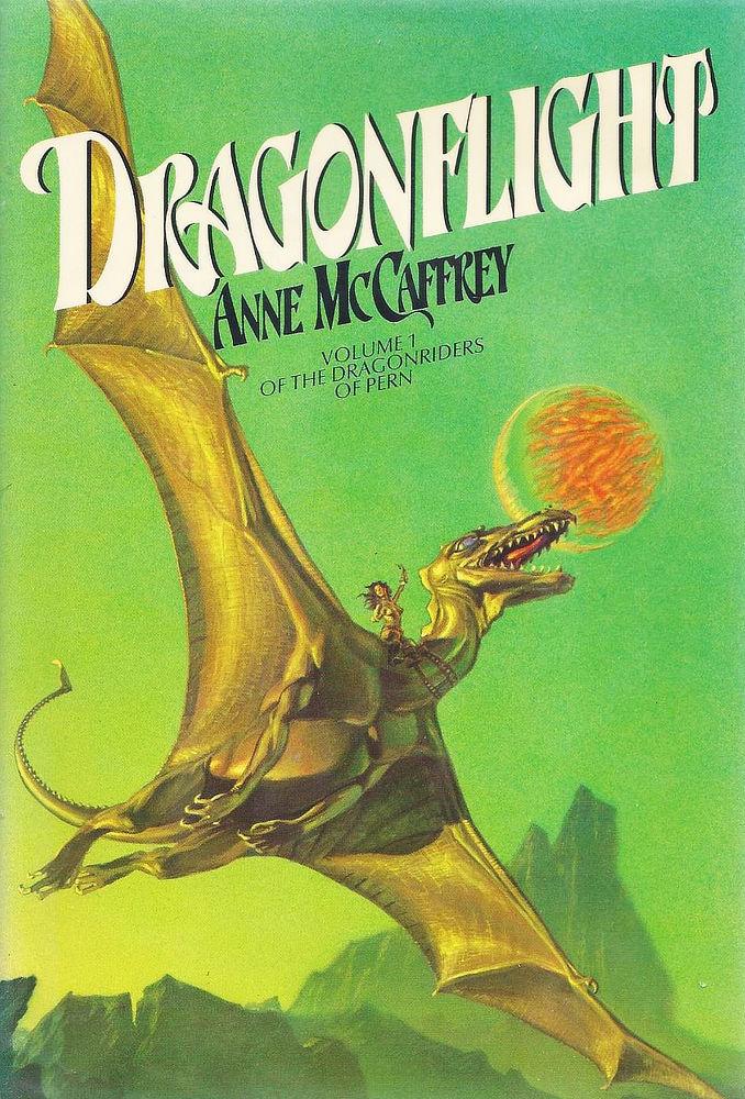 Book cover for DRAGONFLIGHT by Anne McCaffrey, published by Del Rey Books.