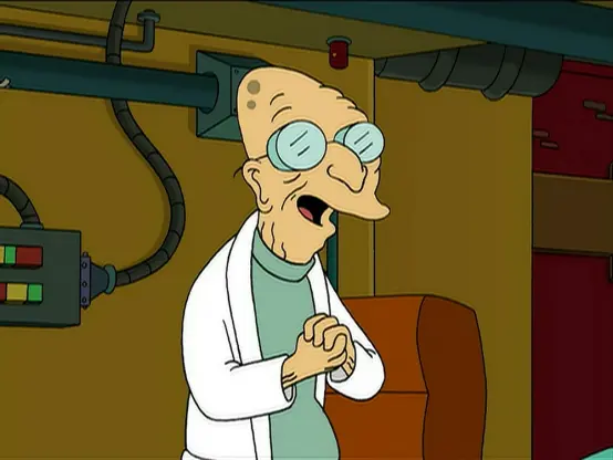 Professor Hubert J. Farnsworth from Futurama excitedly says "Good news, everyone!"