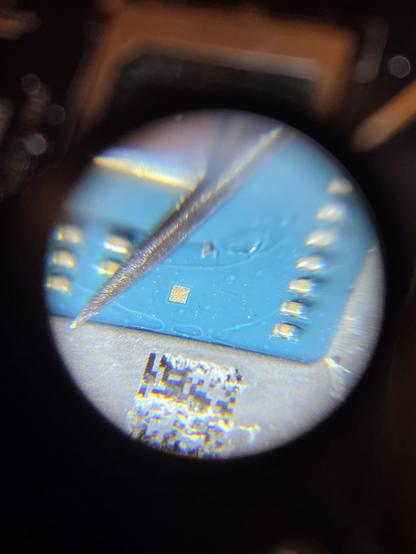 View from a magnifying glass of a laptop CPU. Very zoomed in