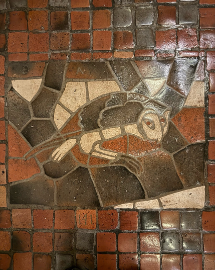 photo of the barn owl tile floor mosaic, numbered 141 rectangular with no frame