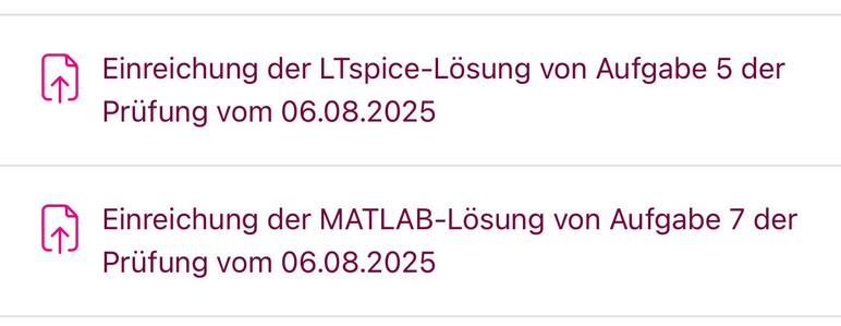 Bildschirmfoto mit den EInreichungsaufgaben