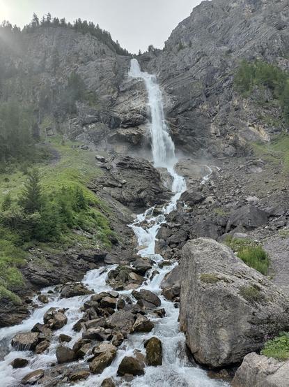 The bottom part of the waterfall seen from below