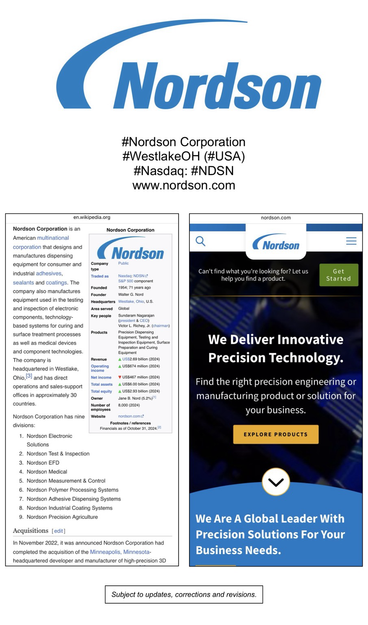 Screenshot of Yale CELI List information pertaining to Nordson Corporation (Westlake, Ohio, USA). From Wikipedia.