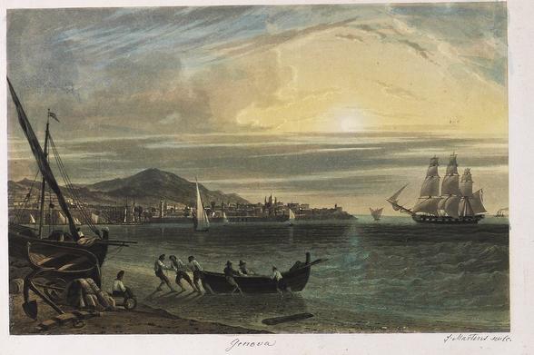 „Genova“, aquarellierte Aquatintaradierung zwischen 1810 und 1854