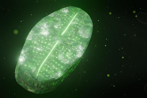 Artistic impression of the interaction of uranium with the freshwater diatom Achnanthidium saprophilum. Such diatoms can be the entry point for the accumulation of pollutants - for example radionuclides - in the food chain.

Source: B. Schröder/HZDR