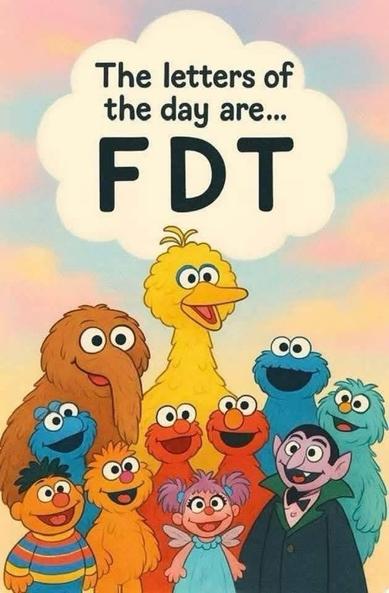 Zu sehen ist eine Illustration im Stil der bekannten Kindersendung Sesamstraße. Zahlreiche beliebte Figuren wie Elmo, Krümelmonster, Bibo, Ernie, Grobi und andere blicken freundlich in die Kamera. Über ihnen schwebt eine weiße Wolke mit dem Satz:
„The letters of the day are… F D T“

Die scheinbar kindliche Harmlosigkeit kontrastiert mit der politischen Botschaft:
„FDT“ steht für „F*** Donald Trump“ – ein deutlicher, satirischer Protest gegen den Ex-Präsidenten.
Das Bild nutzt die visuelle Sprache der Kindheit, um eine klare gesellschaftliche Haltung auszudrücken: gegen Autoritarismus, für Anstand und Wahrheit.

⸻

🖼️ Image Description – English:

The image shows a cartoon-style scene reminiscent of the classic children’s show Sesame Street. Familiar characters like Elmo, Cookie Monster, Big Bird, Ernie, Grover, and others are smiling toward the viewer. Above them, a white cloud contains the text:
“The letters of the day are… F D T”

What appears at first to be innocent and educational is, in fact, a sharp political satire.
“FDT” stands for “F*** Donald Trump” – a bold protest slogan.
By placing this message in a childlike context, the image critiques authoritarianism and affirms values like decency, truth, and resistance through irony and contrast.🖖