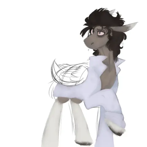 A Discorded Doctor Whooves in a labcoat. He looks tired and confused, one hoof raised. The picture is not finished.