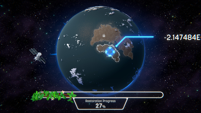 The same globe, but turned even further so the landmass has moved from the left-hand side to the right. The progress indicator has also moved to the right side, and now reads -2.147484E[text continues offscreen]