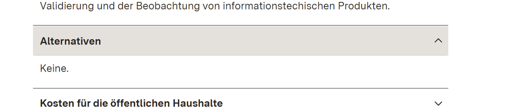 Screenshot aus der Landesveröffentlichung zum neuen Polizeigesetzt.
Der Abschnitt Alternativen beherbergt den Inhalt: "Keine."