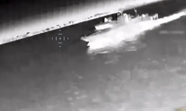 Ukraine's military intelligence agency struck a fast assault landing craft in Crimea and other military targets as shown on the footage published on Aug. 7, 2025. (HUR)