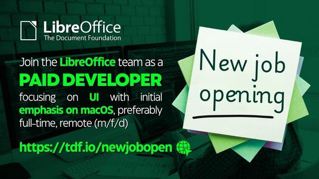 Banner saying to join the LibreOffice team as a paid developer, focusing on the UI, with an initial emphasis on macOS
