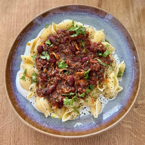 A close-up of my plate with the meal as described in the post.