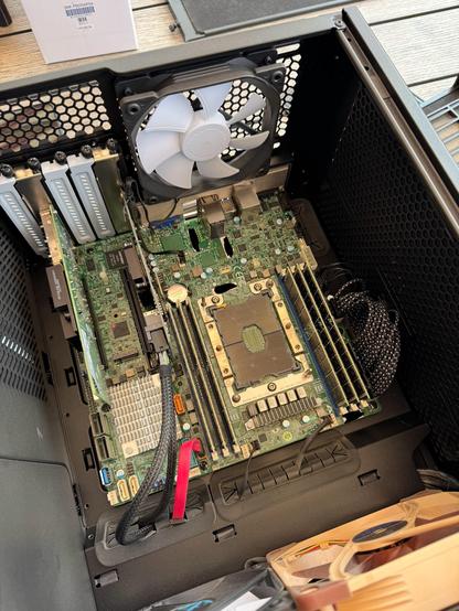 Supermicro X11SPM-F motherboard in Fractal Design Define case and Noctua fans.