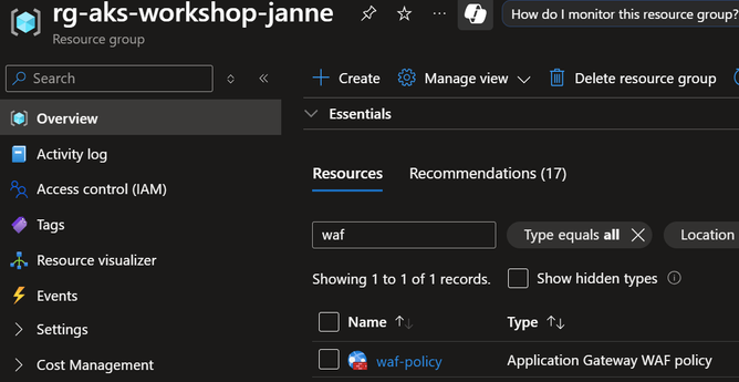 Azure Web Application Firewall Policy in Azure Portal