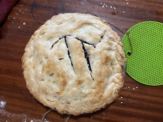 One blueberry pie. I'm not great at crust making but funny thing is, we never notice that whilst eating it.