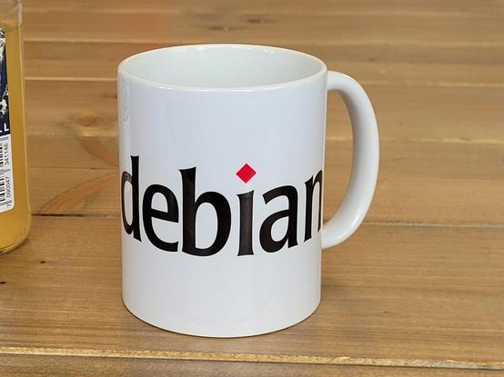 A Debian branded mug