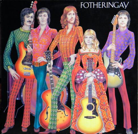 The cover art is a stylized painting of the band standing in a row and looking at the viewer, all with long(ish) hair, holding their instruments and wearing colourful outfits. The men's outfits consist of 70s style shirts and flared pants, while Denny (who is very short and only comes up to their shoulders, if that) is wearing a more medieval-style dress. The background is black with the band name in white font in the top right corner.
