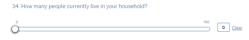 Survey question, how many people in your household, with a slider from 0 to 100.