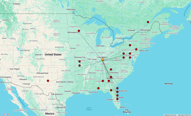 Map of Ham Radio Contacts in the U.S. on August 9, 2025