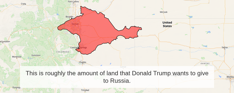 A map of the USA with a shape the size of Crimea imposed on top.