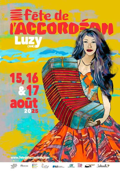 L’affiche de la fête de l’accordéon, les 15 16 et 17 août à Luzy (58)