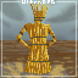 Pixel art of bundles of straw made in the shape of a person.