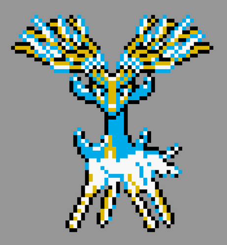 pixel art of shiny xerneas active in pokemon gold/silver style