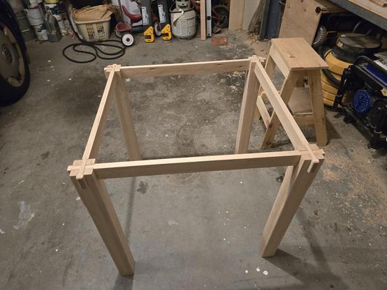 table with glue applied and shims in place.  it's ready to dry overnight.