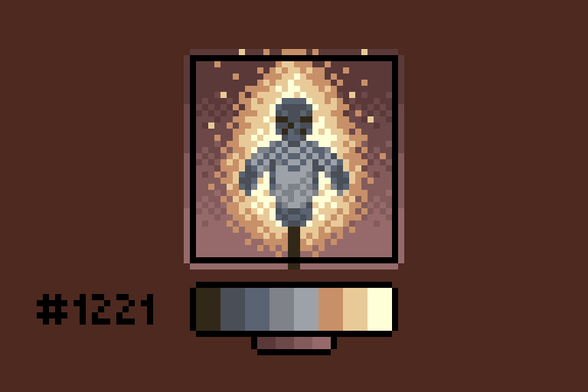 Pixel art of some armor and a helmet on a pole being burned in effigy.