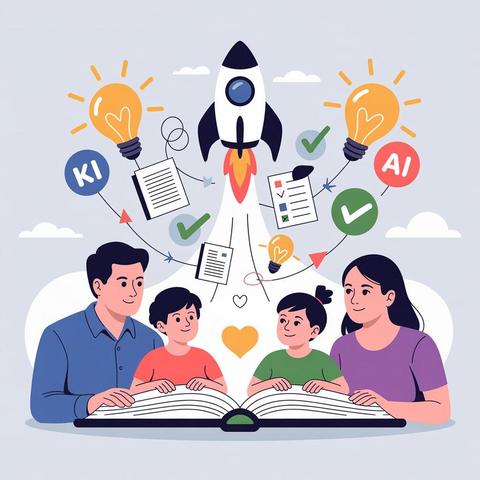 Bild: Zuhause lernen mit KI, ideogram.ai prompted by Doris Kaufmann, digilab