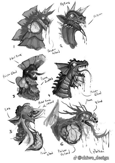 Dragon heads with long tongues