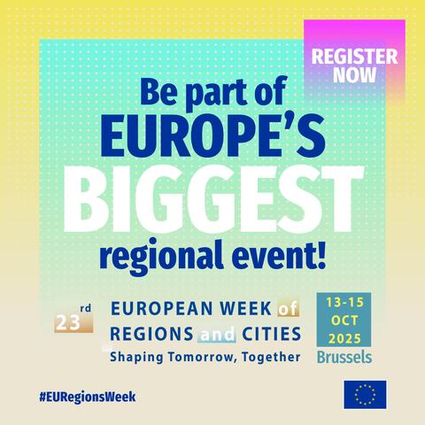 A visual with the text - be part of Europe's biggest regional event on 13-15 October 2025 in Brussels.