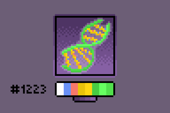 Pixel art of a double helix of DNA.