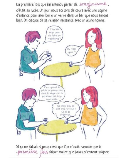 La première fois que j'ai entendu parler  de vaginisme,  c'était  au lycée.  Un jour,  nous sortons de cours avec une copine d'enfance pour aller boire un verre dans un bar que nous aimons bien. On discute de sa relation naissante avec un jeune homme.

- J'avais trop peur de faire du vaginisme !
- Du Vagi-quoi ?

- C'est quand le pénis ne rentre pas dans le vagin car la personne est trop contractée.
- Oh mon Dieu, ça doit être affreux ! Et si ça m'arrivait...


Si ça me faisait peur,  c'est que l'on m'avait raconté que la première fois faisait mal et que j'allais sûrement saigner.