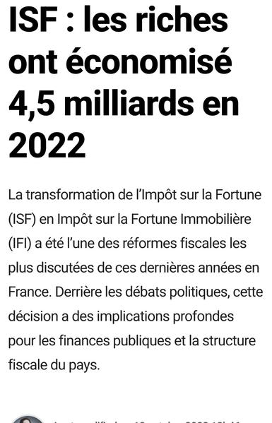 ISF : les riches ont économisé 4,5 milliards en 2022