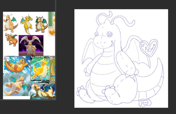 a sketch of dragonite as a beanie baby