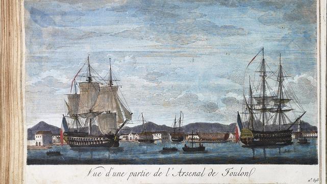 Hafen Toulon am Mittelmeer, wo mächtige Kriegsschiffe auf ihren Einsatz warten