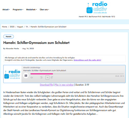 Bildschirmfoto Radiomeldung