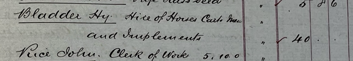Extract from a Victorian minute book, hand-written, mentioning ‘Bladder Hy’ or Henry Bladder