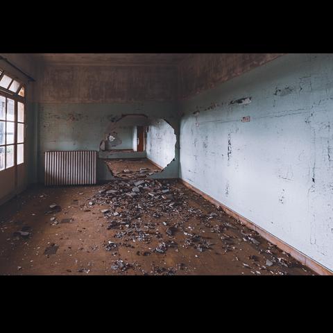 broken walls in an abandoned  sanatorium, Urbex France