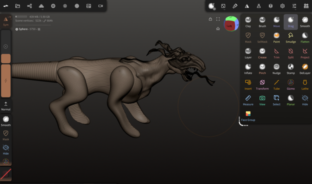 Screen shot of a 3D dragon in progress