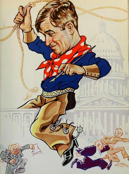 Will Rogers caricature on a print advertisement for the film Down to Earth, from The Film Daily, 1932. By New York, Wid's Films and Film Folks, Inc. - Internet Archive identifier: filmdailyvolume55859newy, Public Domain, https://commons.wikimedia.org/w/index.php?curid=106403869