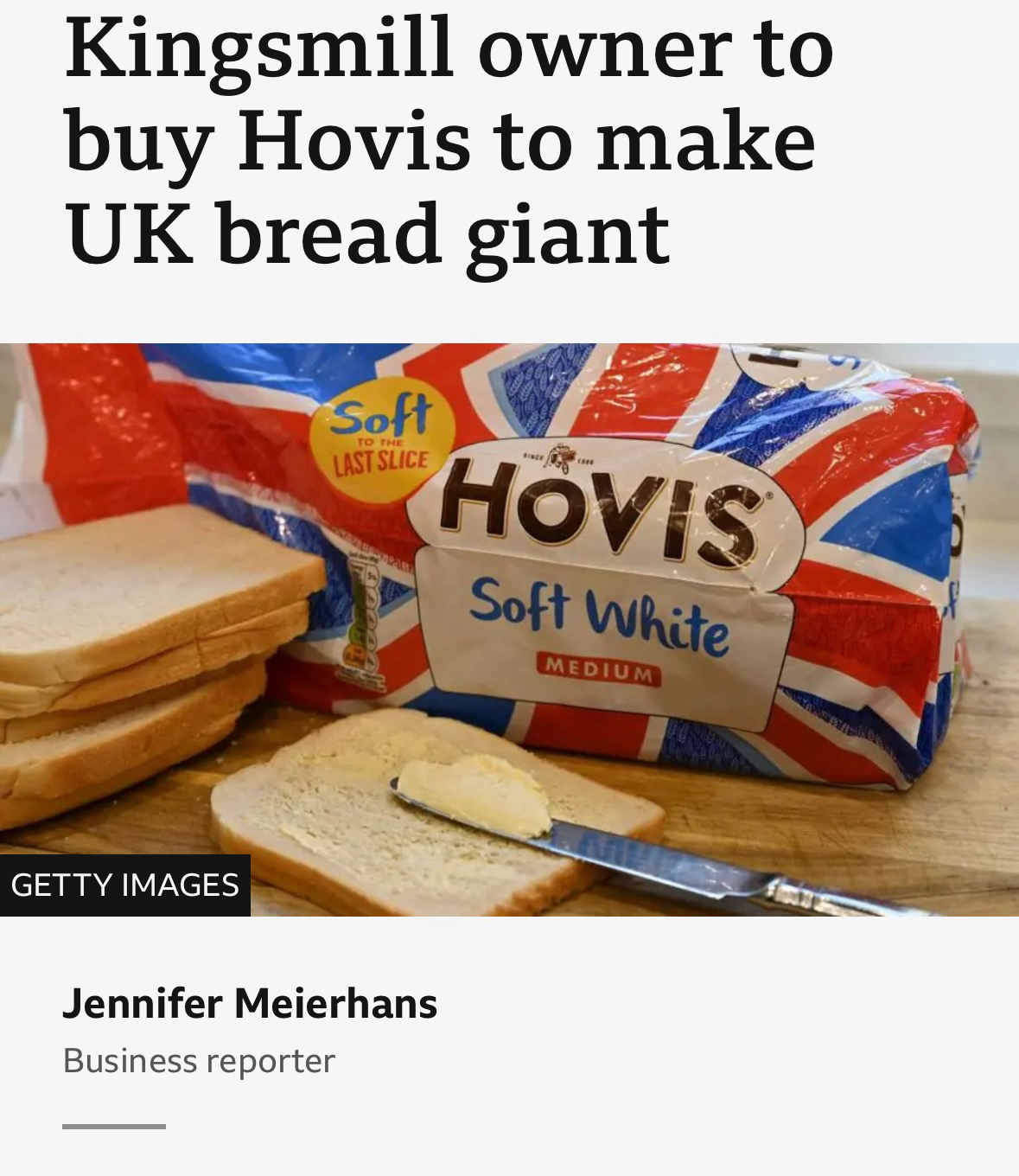 Story about Kingsmill and Hovis making a UK bread giant