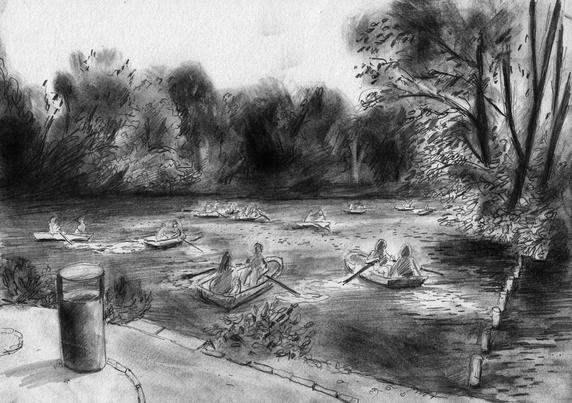 Rowing boats on a small lake.