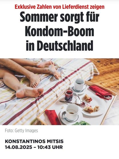 Schlagzeile, dass der Sommer zu einem kondom boom führt.

Es wird geschnackselt, meine Damen und Herren, und alles dazwischen und außerhalb