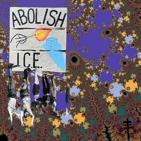 Abolish ice digital collage using linked mandelbrot fractal as background
