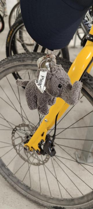 Der Plüschelefant hängt am Lenker