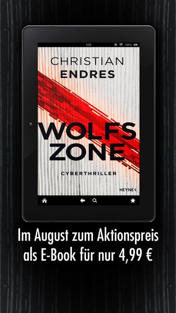 Mockup des WOLFSZONE-E-Books (ein roter Datenstrich auf grauem Grund) mit dem Hinweis auf den Aktionspreis.