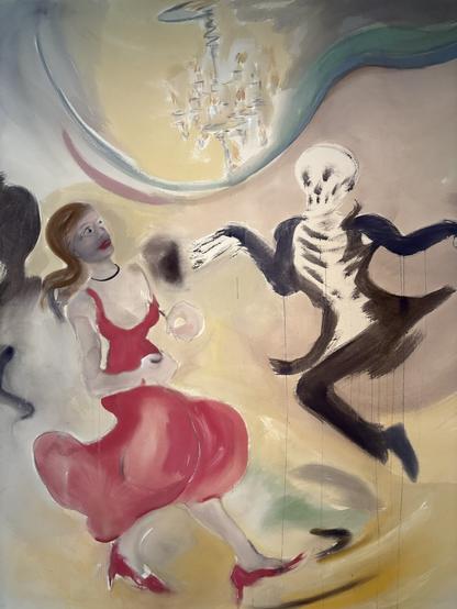 Painting of a woman’s jaunty dance with death